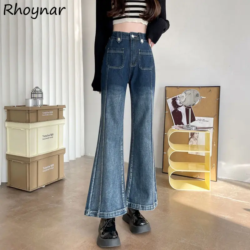 Flare Jeans Women Spring Girls Gradient Color High Waist Korean Fashion Ankle-length Vintage Designed Slender Causal Streetwear