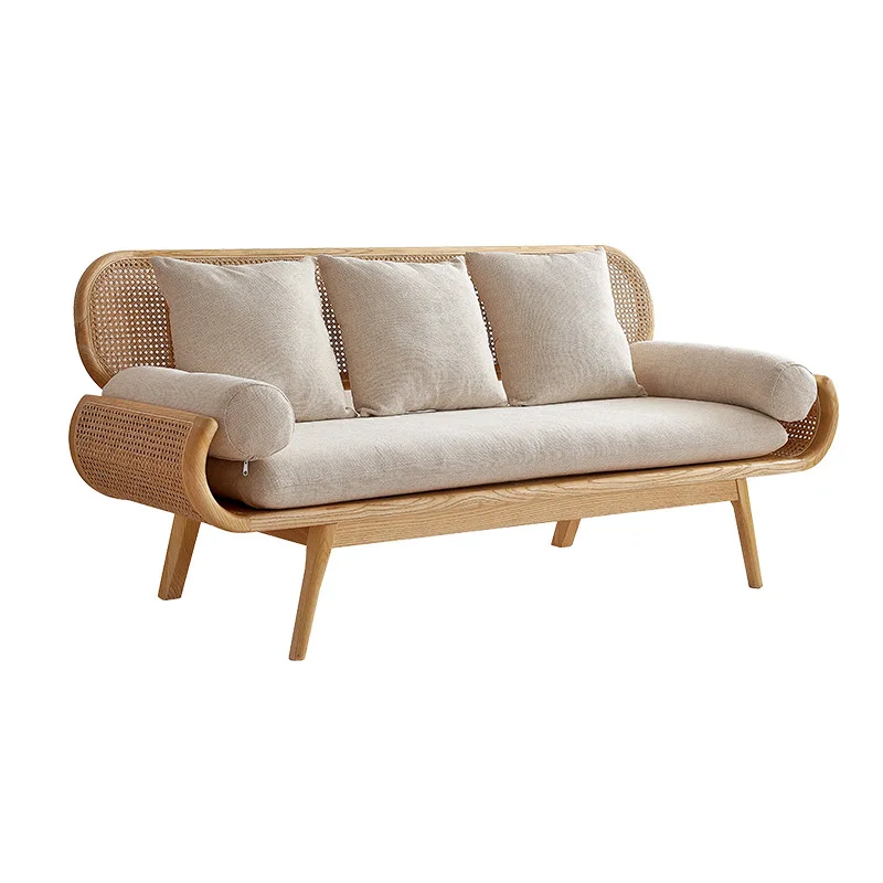 

Solid wood rattan three South East Asia homestay rattan living room balcony rattan chair double leisure sofa