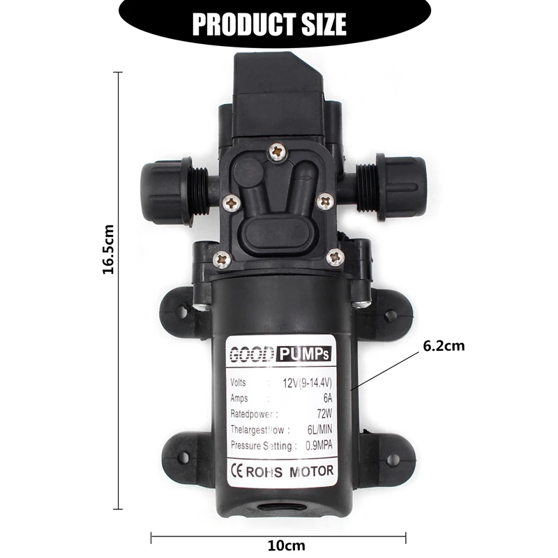 DC 12V 130PSI 6L/Min Water High Pressure Diaphragm Water Pump Self Priming Pump Automatic Switch