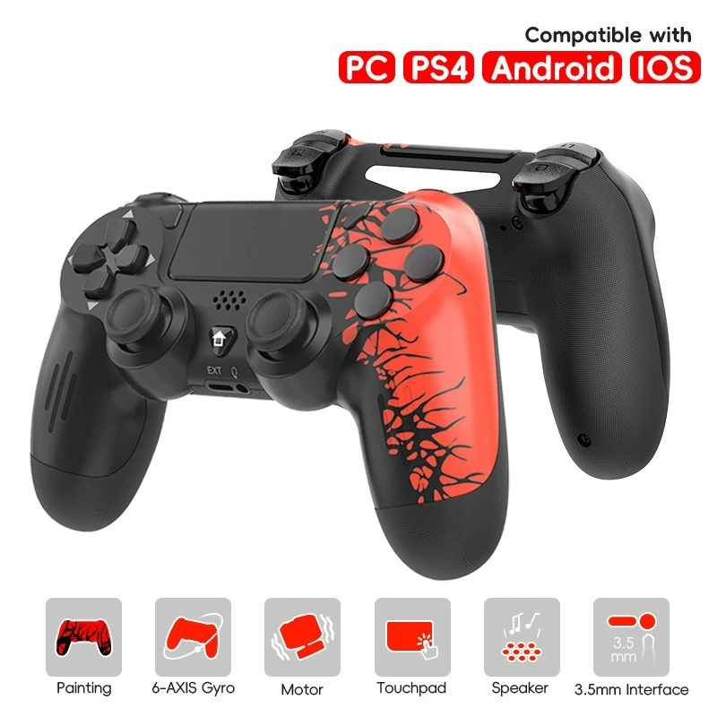 

Wireless Bluetooth Gamepad Six Axis Gyroscope Body Sensing Dual Vibration Motor Ergonomic Design Suitable For Ps4 Slim Pc Laptop