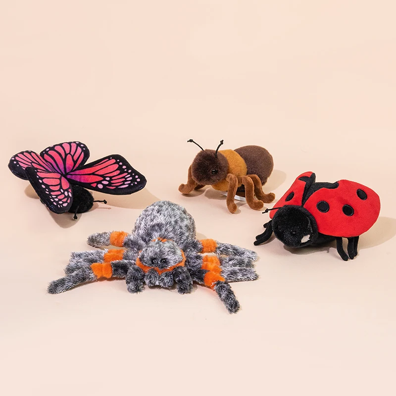 Cartoon Insect Plush Dolls Set - Colorful Ant Bee Mantis Butterfly Ladybug Spider Soft Toys for Home Halloween Decor Xmas Gift