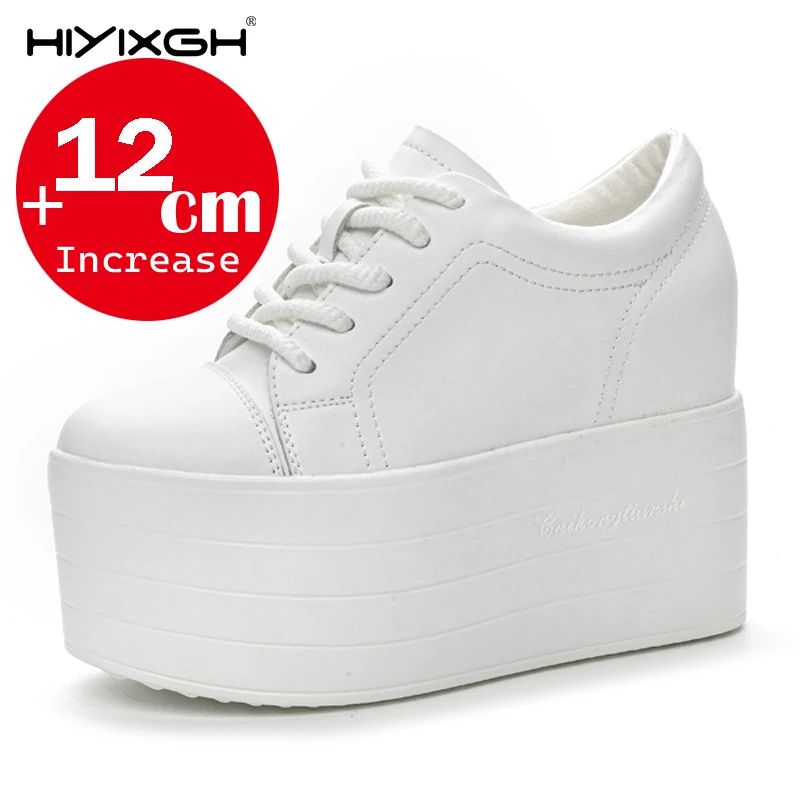 

12cm Genuine Leather Synthetic Women Autumn Spring Platform Wedge Women Fashion Sneakers Chunky Shoes Vulcanize Skateboard