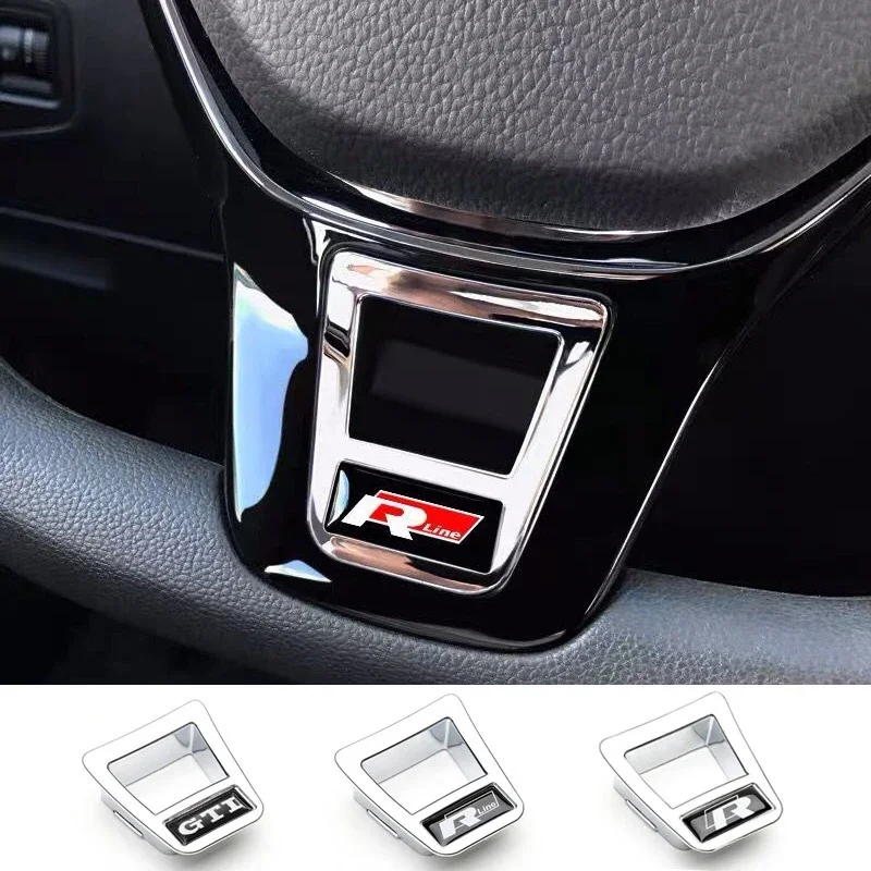 1Pcs ABS Car Steering Wheel Trim Stickers R Logo Accessories For Volkswagen GTI R-Line Polo Golf Passat Scirocco Beetle Tiguan