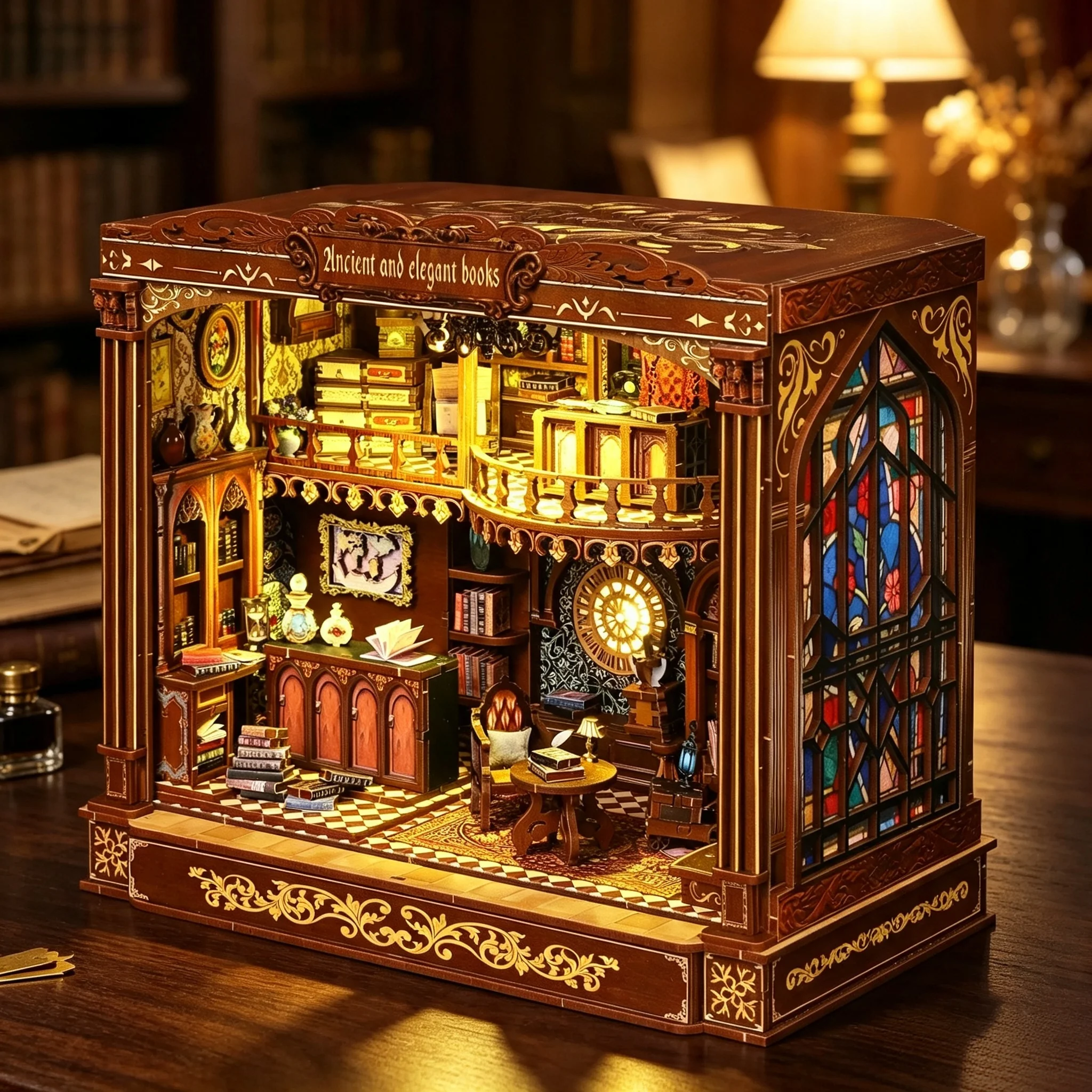 DIY Book Nook Ancient Book Library Cottage Wooden Miniature Dollhouse Assembly Model Kit Home Decor Birthday Gift For Adults