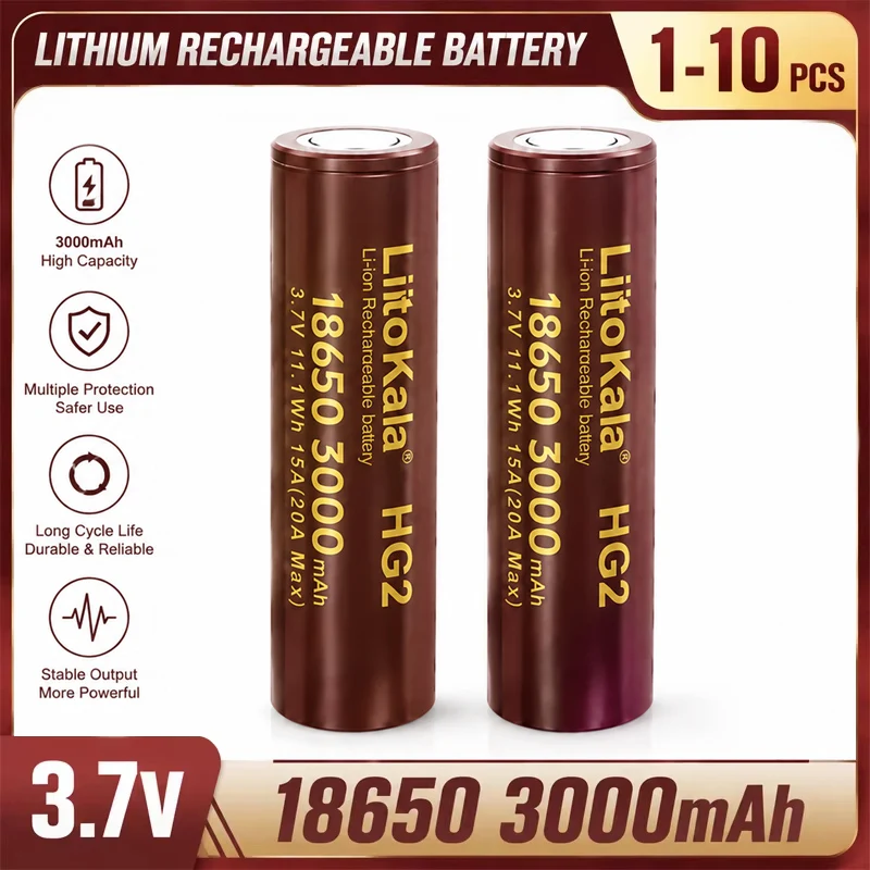 New Original LiitoKala 3000mAh 3.7v 18650 HG2 Lithium Rechargeable Battery Continuous Discharge 30A for Drone Power Tools Toys