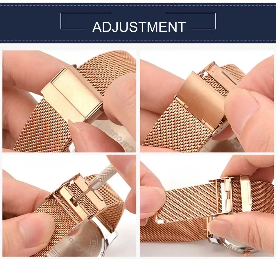Milanese Uhrenarmband 12mm 14mm 16mm 18mm 20mm 22mm 24mm Universal Edelstahl Metall Uhrenarmband Armband Schwarz Roségold – Detail 8