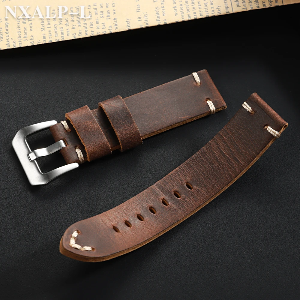 Vintage Cowhide Watch Band for Panerai PAM111 441 for Seiko Strap Handmade Stitching Men's Wristband 18mm 20mm 22mm 24mm 26mm
