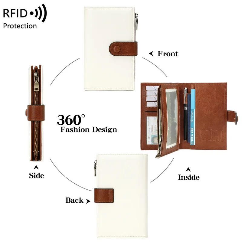جديد حماية تتفاعل المرأة المحفظة الرجعية حقيبة جواز السفر متعددة الوظائف ثلاثة أضعاف معرف طويل متعدد فتحة للبطاقات حافظة للبطاقات محفظة نسائية للعملات المعدنية
