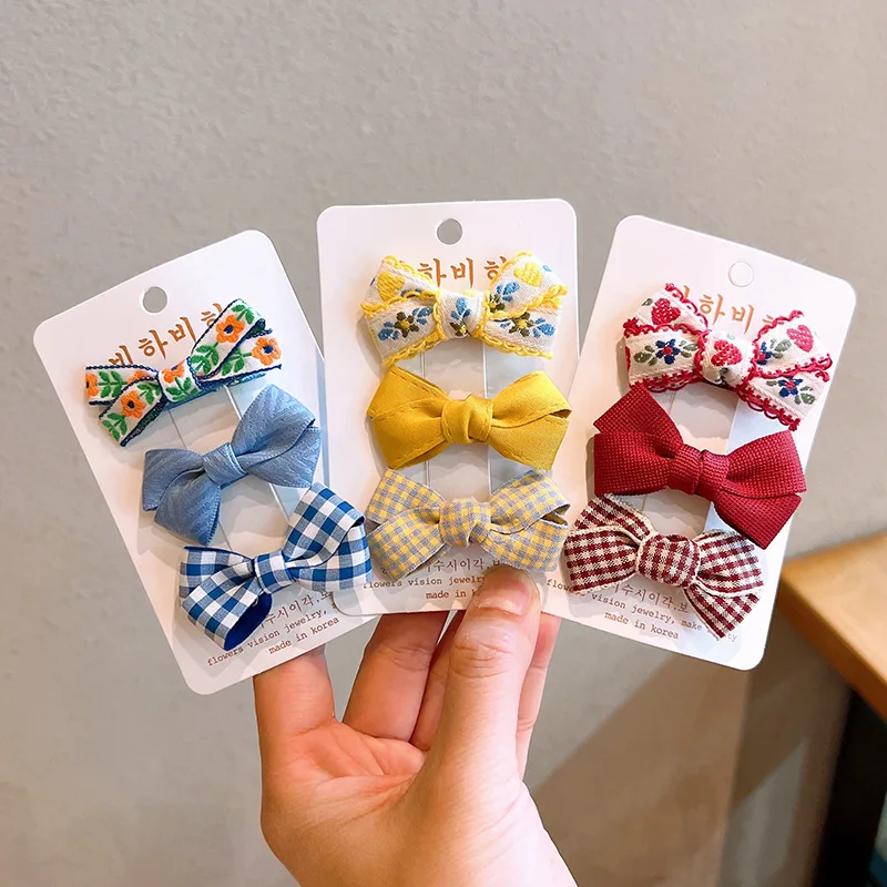 3pcs/lot Cute Baby Clips Flower Print Bowknot Hair Clips Barrettes Princess Hairpins Kids Girls Hair Accessories Headwear