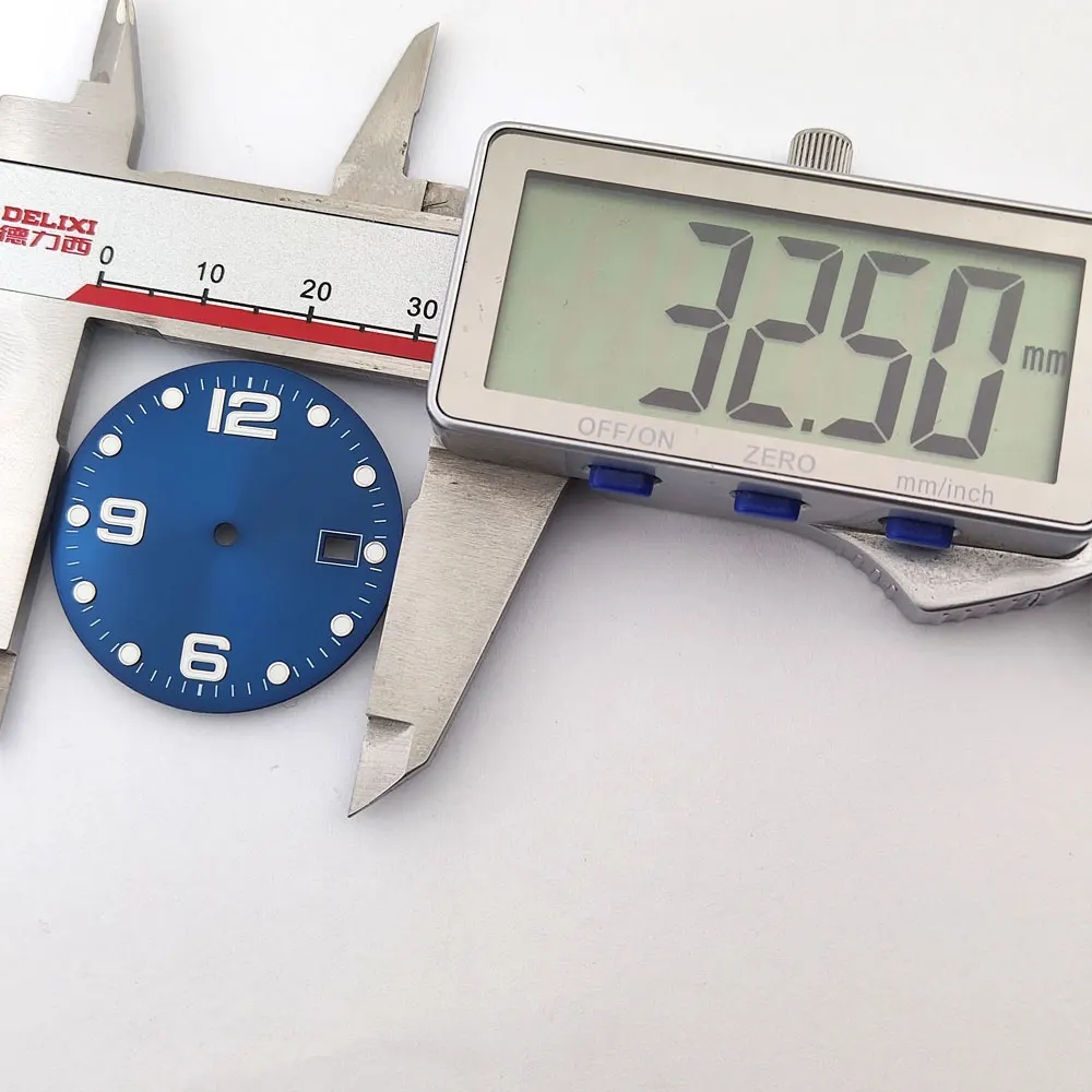 Cadran de montre NH35 32.5mm, cadran bleu/noir/vert c3, veilleuse verte, cadran stérile adapté au mouvement NH35, accessoires de montre