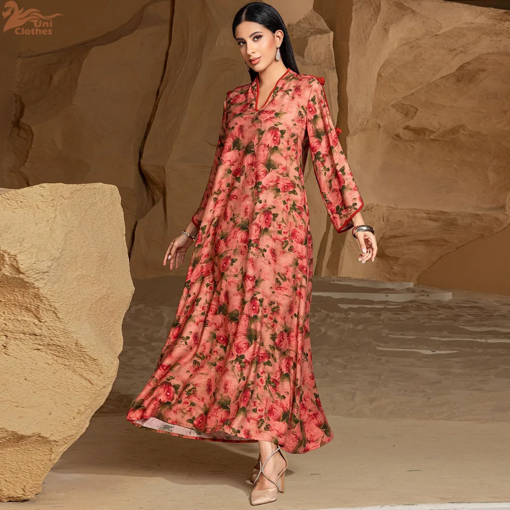 

Uni Morocco Floral Print Abaya Dubai Fashion Women's Clothing Kaftan Dresses For Women Gala 2025