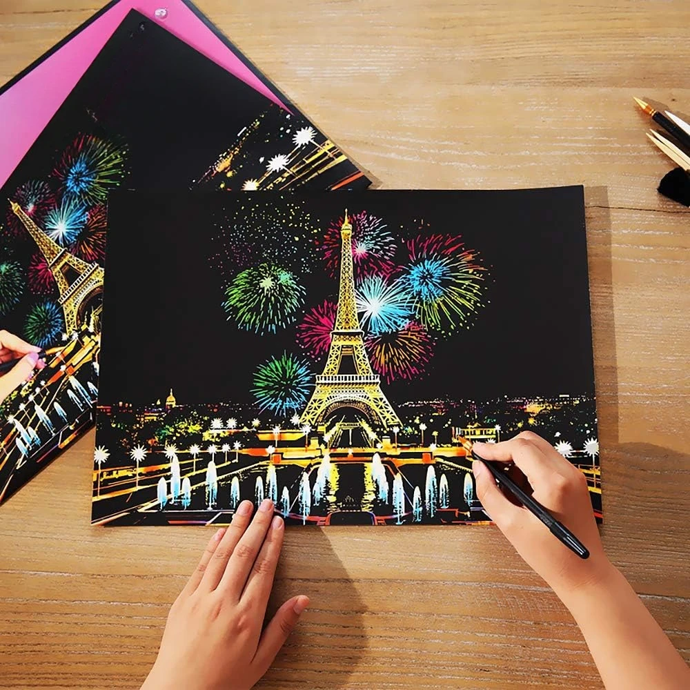 Kraspapier regenboog schilderij schetsblok DIY kunst en ambachtelijk nachtscène krasbord voor volwassenen en tieners