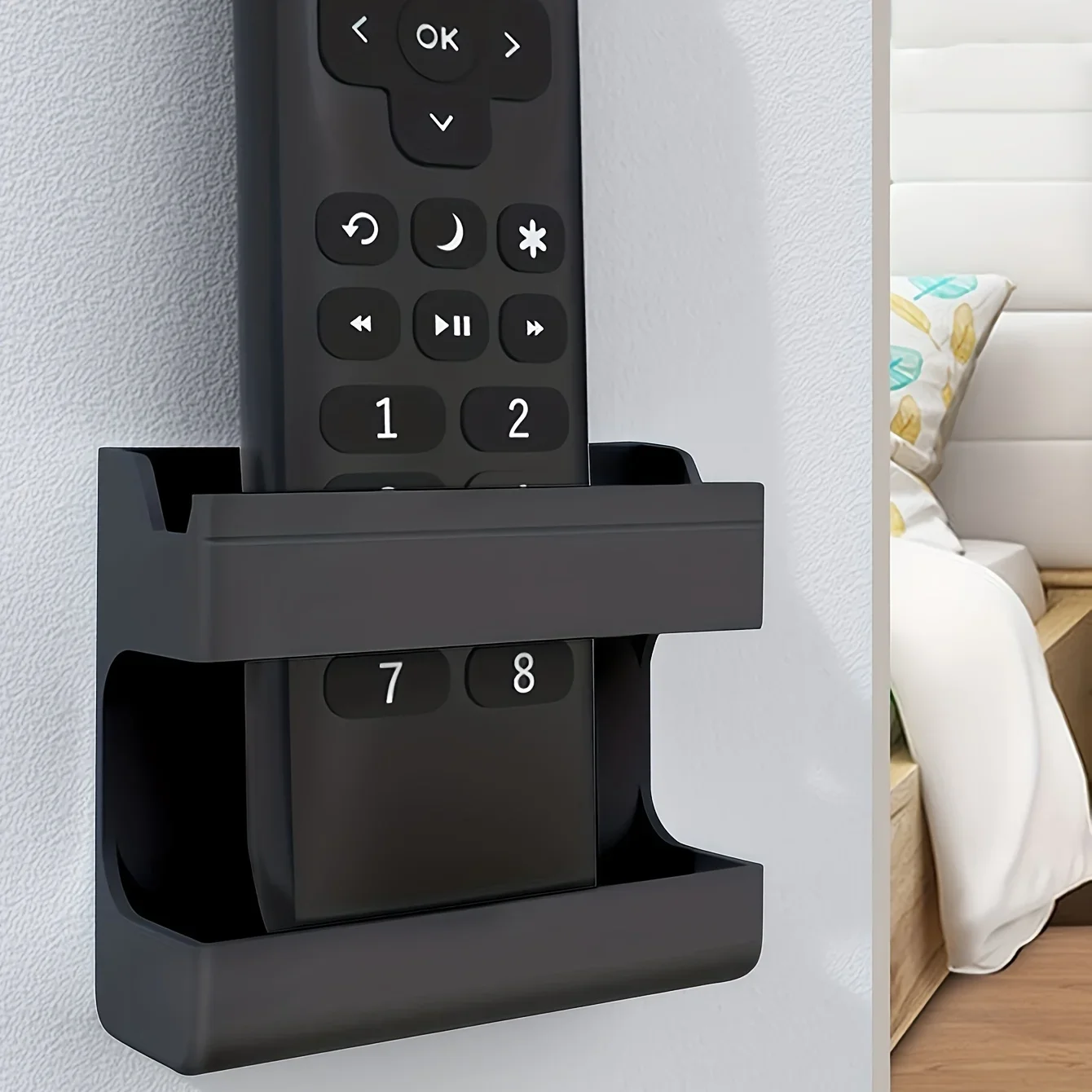 1pc-Space-Saving  Wall-Mounted Phone Charging Holder - No-Dril  Adhesive Bedside Organizer For Phones & Remote Controls