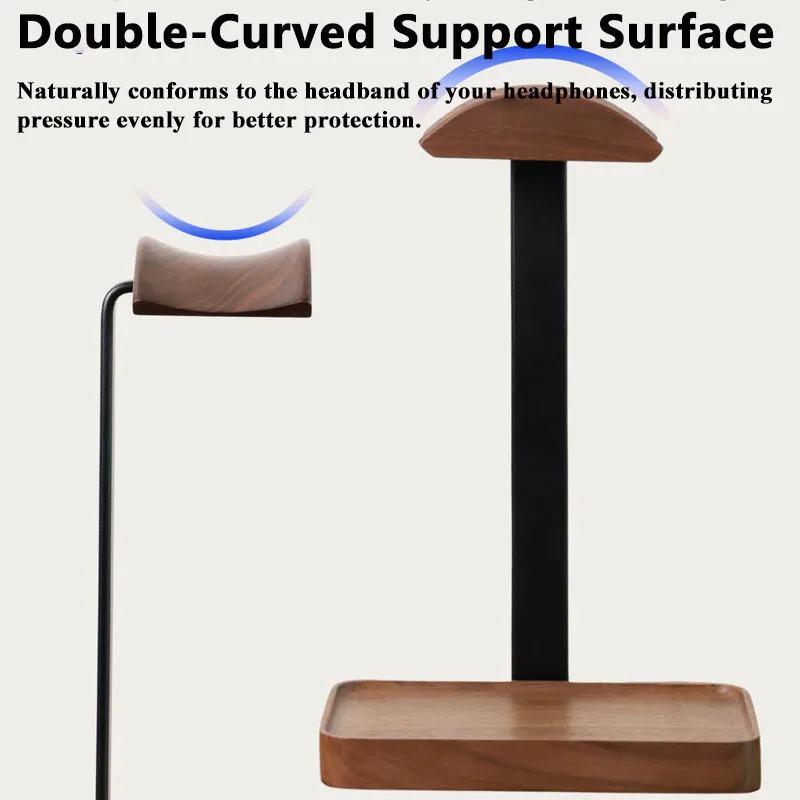Solid Wood Headphones Stand Black Walnut+Aluminum Alloy Gaming  Headset Holder Desktop Bracket Display Shelf with Storage Base