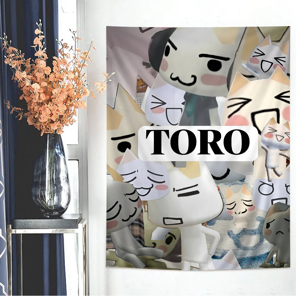 Inoue Toro Cute Cat Colorful Tapestry Wall Hanging Hippie Flower Wall Carpets Dorm Decor Japanese Tapestry