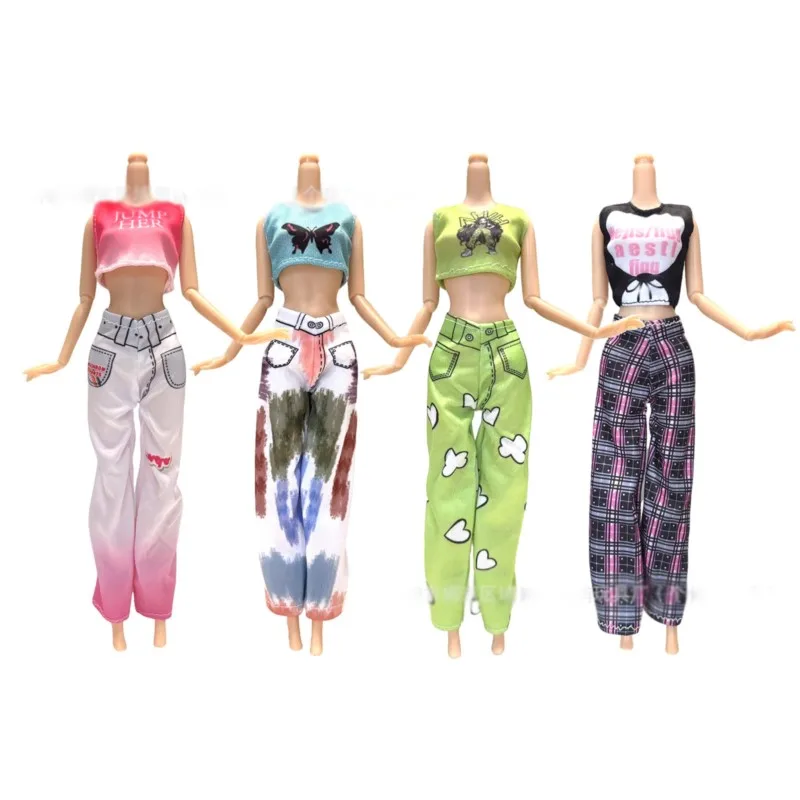 30cm Supermodel Doll Clothes Casual Versatile Doll Clothes Fashion Princess Doll Sports Dress Up Tops+Pants Set For 1/6 Doll Toy