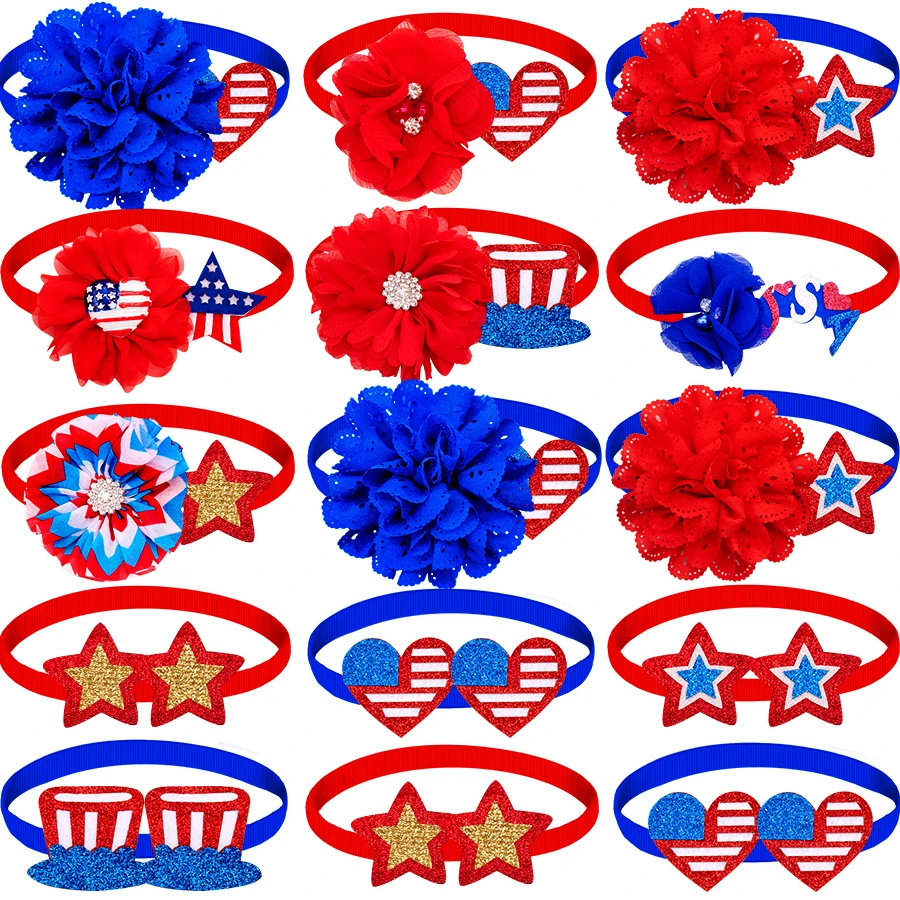 50/100 4th of July Pet Accessories Dog Bowties Pet items Small Dog Cat Bowtie Collar Bow Tie Dog For American Independence Day