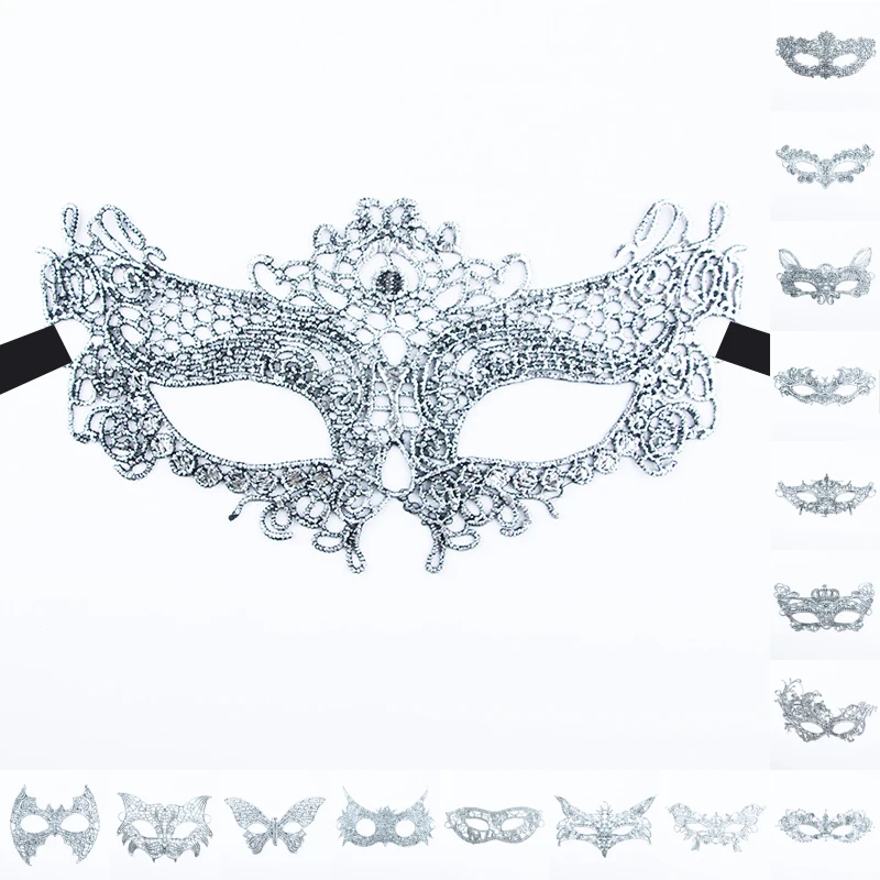 Silver Hot Stamping Ladies Sexy Lace Masquerade Party Mask for Carnival Halloween Prom Half Face Ball Cosplay Eye Masks Unshaped