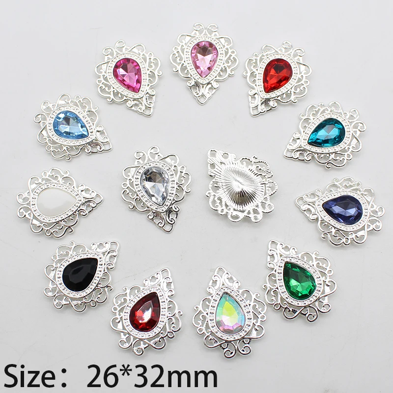 10pcs 26*32mm Drop-shaped Acrylic Alloy Flat Bottom Jewelry Diy Handmade Needlework Clothing Accessories