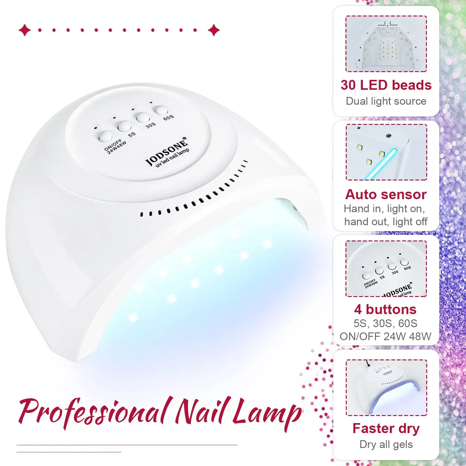 ชุดเริ่มต้นทำเล็บเจล 60 ชิ้น พร้อมไฟยูวี ชุดกลิตเตอร์ 55 สี พร้อมเบสโค้ทและท็อปโค้ท ใช้งานง่าย