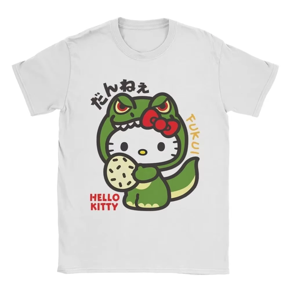 2026 New Cute Hello Kitty Summer Dinosaur Pattern T-shirt 100_ Cotton Material Cute Simple Style Comfortable T-shirt