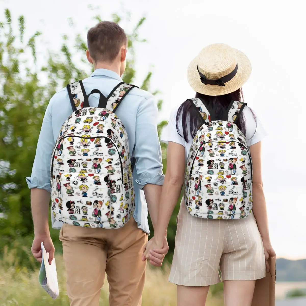 Mafalda e i suoi personaggi per uomo donna studente scuola Bookbag Daypack elementare High College leggero