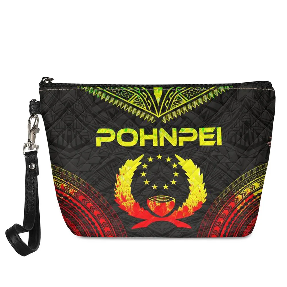 Pohnpei Polynesian Samoan Tribal Print Leather Cosmetic Cases Women Small Makeup Bags Students Girls Toiletry Bag Make Up Pouch