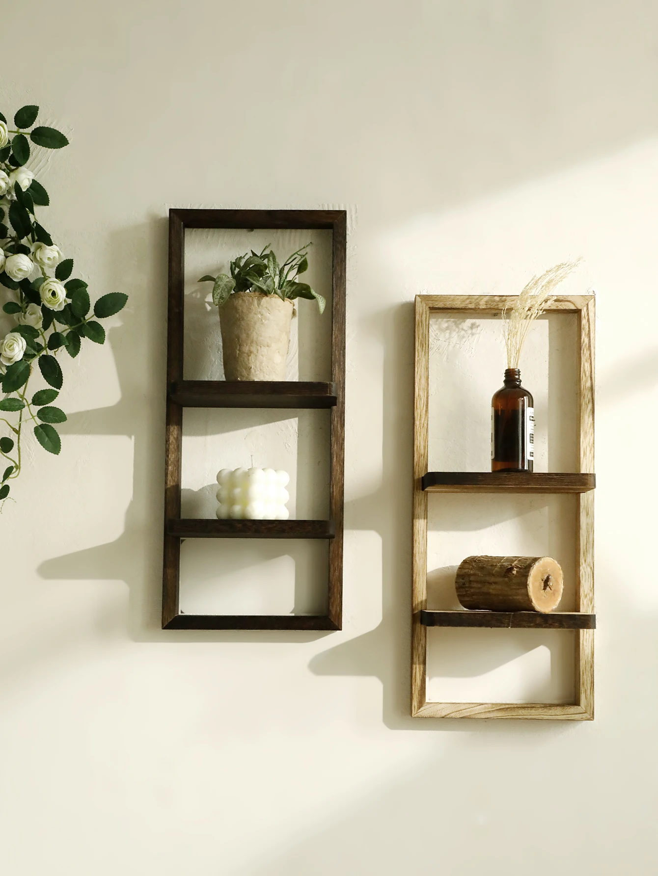 1 قطعة رفوف جدار خشبية ريفي 2-tier رف معلق للنباتات ديكور غرفة المعيشة المنزلي المطبخ غرفة نوم الحائط رف شاشة
