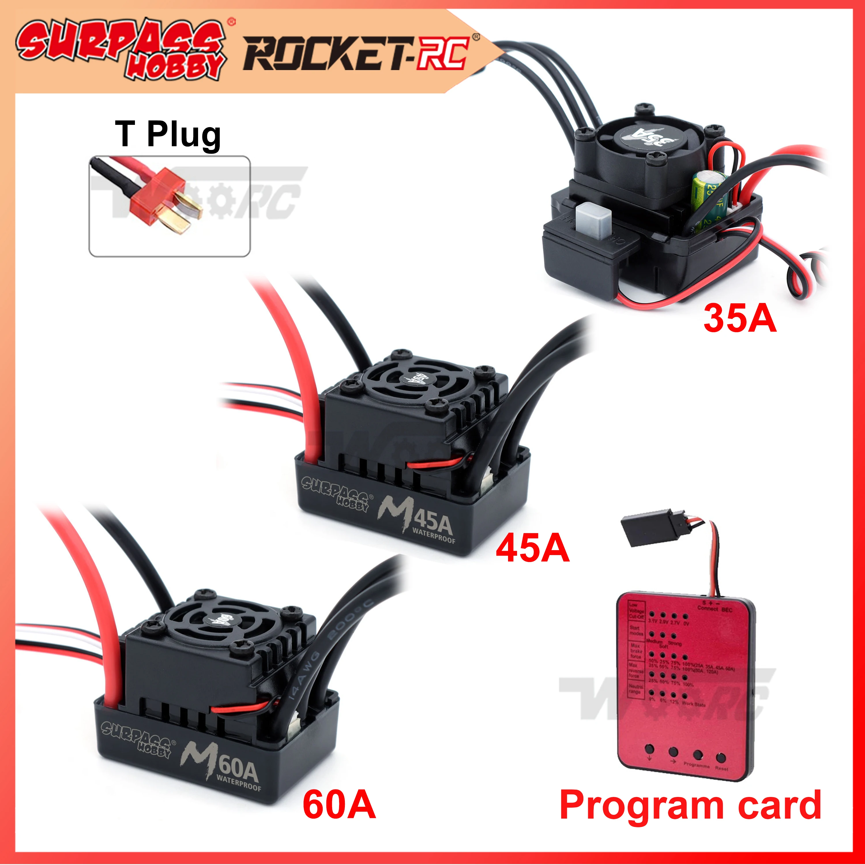 New Surpass Hobby M Series 35A 45A 60A Waterproof ESC T XT60 Plug 2-3S for 1/10 1/12 1/14 1/16 RC Car F540 3650 Brushless Motor