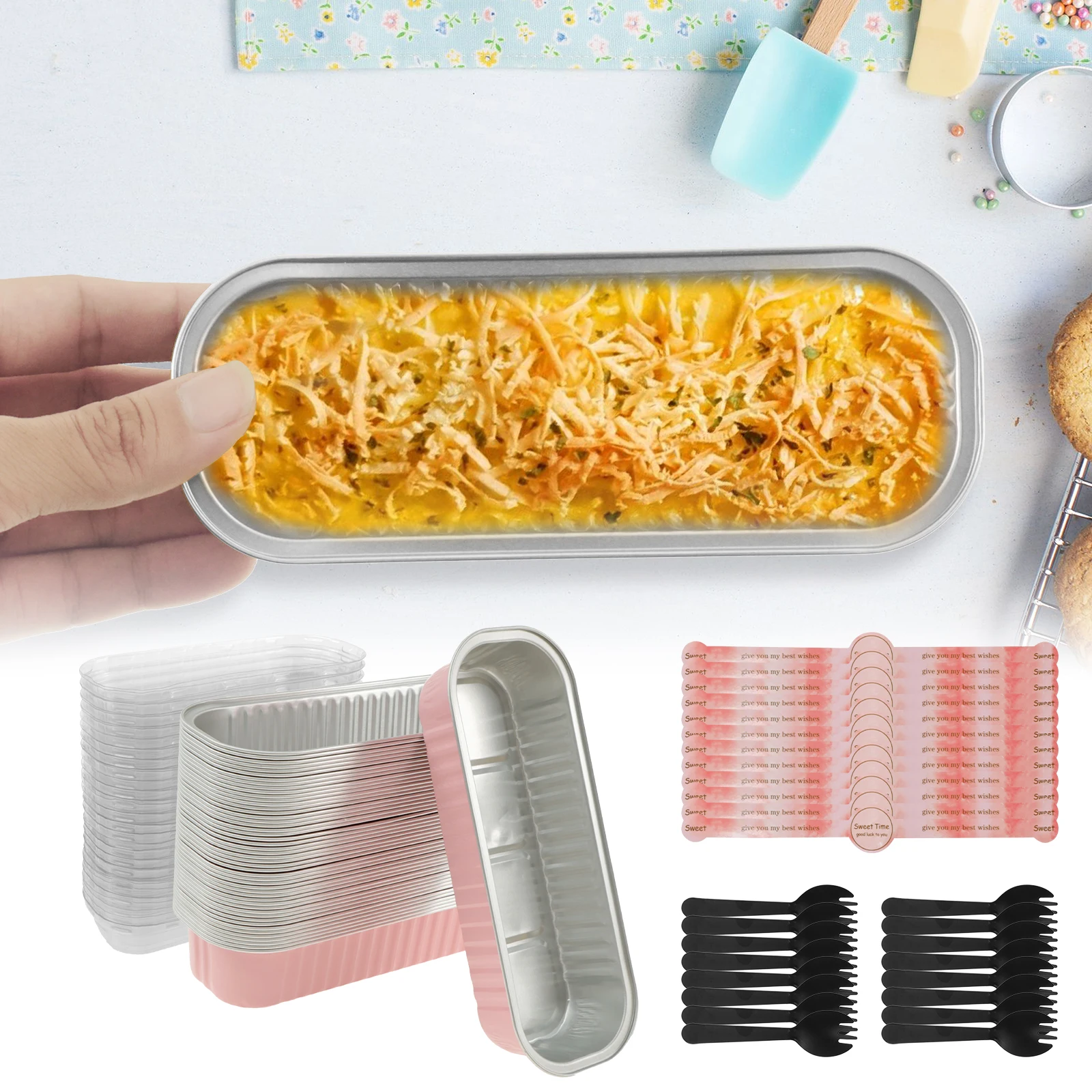 Tray Mold Rectangle - 50 adet Mini Somun Pişirme Tepsileri