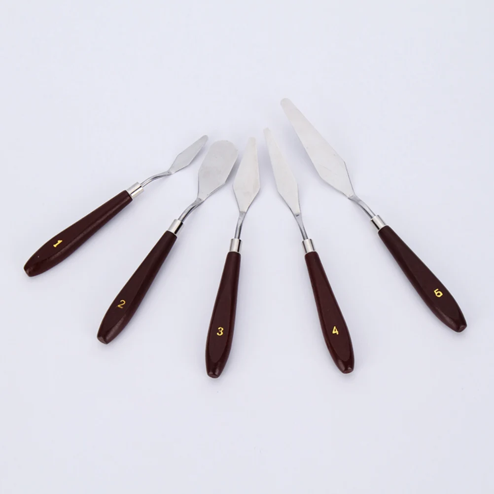 

5pcs Painting Set Stainless Steel Wood Handle Mixing Scraper Oil Painting Knife Flexible Blades Canvas Art Tool 30X12.5X2.8Cm