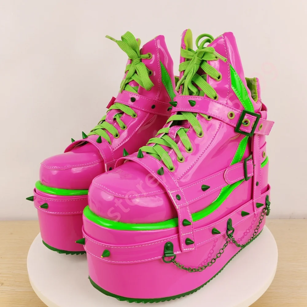 Cyberpunk Rivet Belt Buckle Short Boots 2026 Autumn Round Street Rock Motorcycle Boots Fashion Party Sports Casual Stage Boots