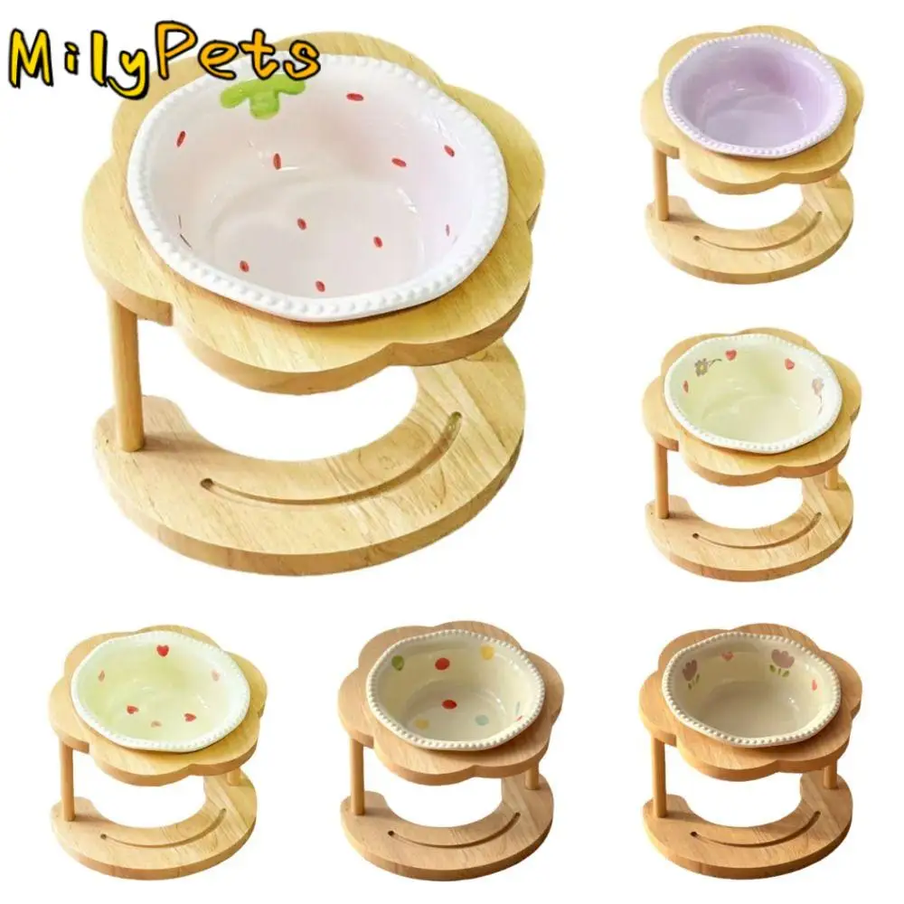 

Anti Vomiting Ceramic Cat Bowl 15 Degree Inclined Neck Protection Elevated Cat Water Bowl Flower Shaped Detachable