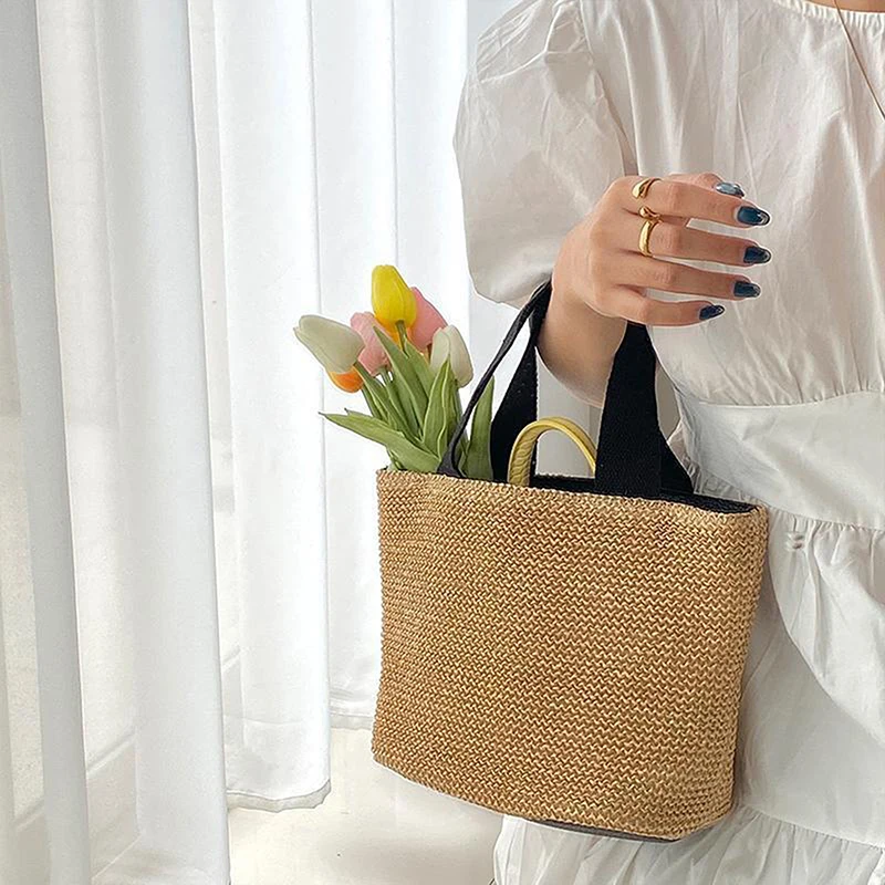 

Fashion Ladies Straw Woven Handbag Summer Holiday Beach Tote Elegant Retro Shoulder Bag For Women Casual Gift