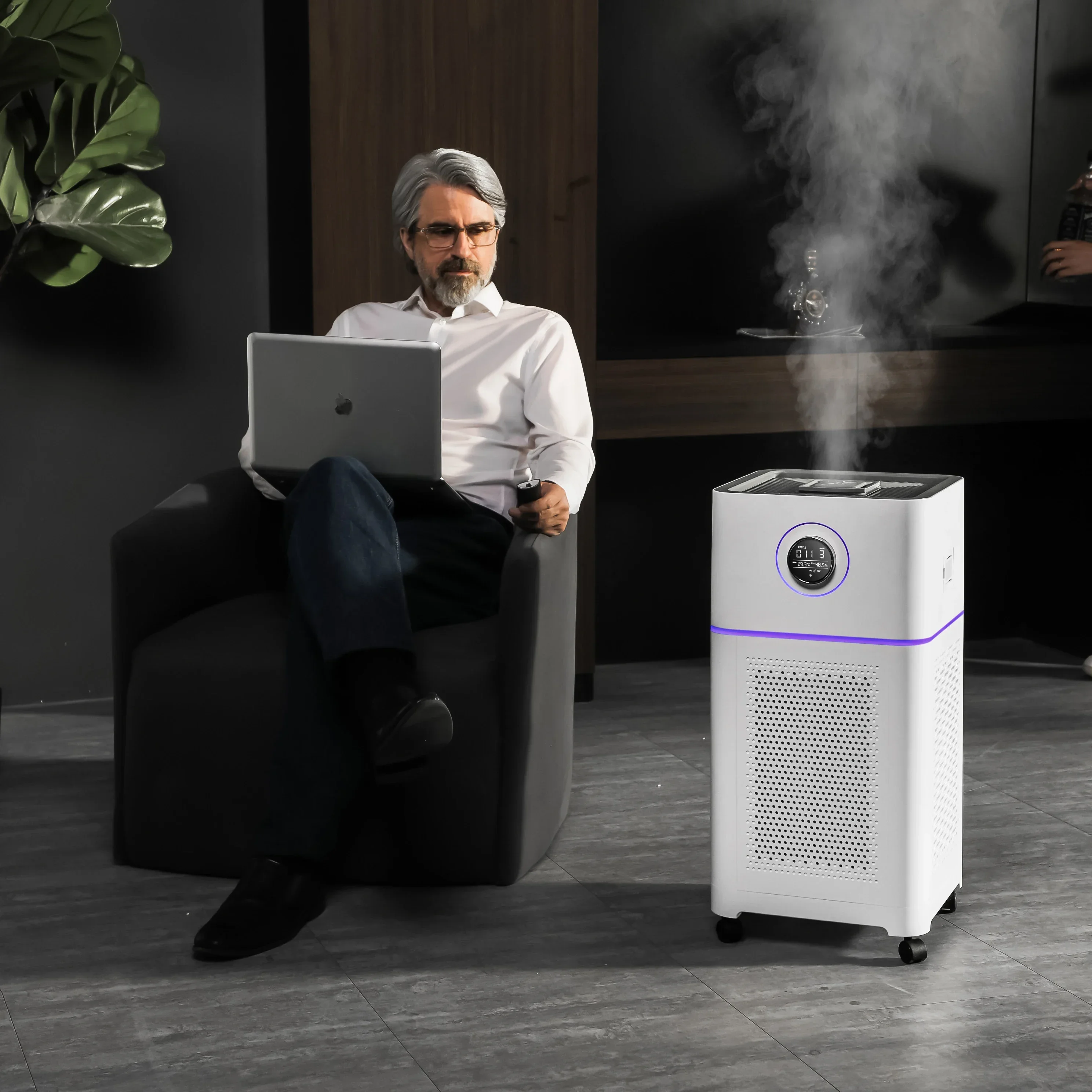 Mobile Air Purifier Bipolar Ionization With Humidify For Large Rooms Removes Airborne Allergens Smoke Dust Mold