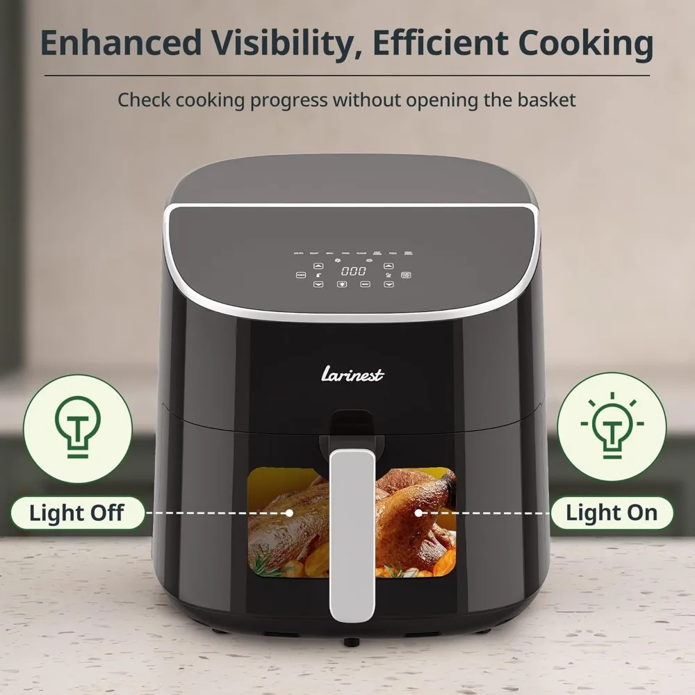 8-in-1-Airfryer in Familien größe, einfaches Sichtfenster und schnelles gesundes Kochen, spülmaschinen fester Korb, digitaler Touchscreen, leise, schwarz