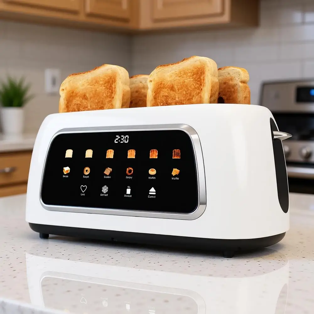 4 Slice Toaster with Touch Control, 1.5 Wide Slots, 6 Levels & 6 Bread Types, Digital Timer, Memory, Reheat (WHITE)