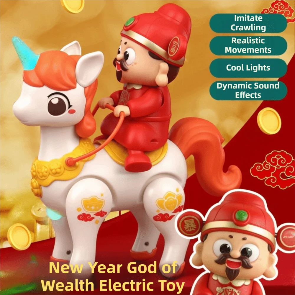 

God of Wealth Electric Toy Interactive Horse Doll Unicorn Walking Toy with LED Lights Music Educational Toys New Year Gifts