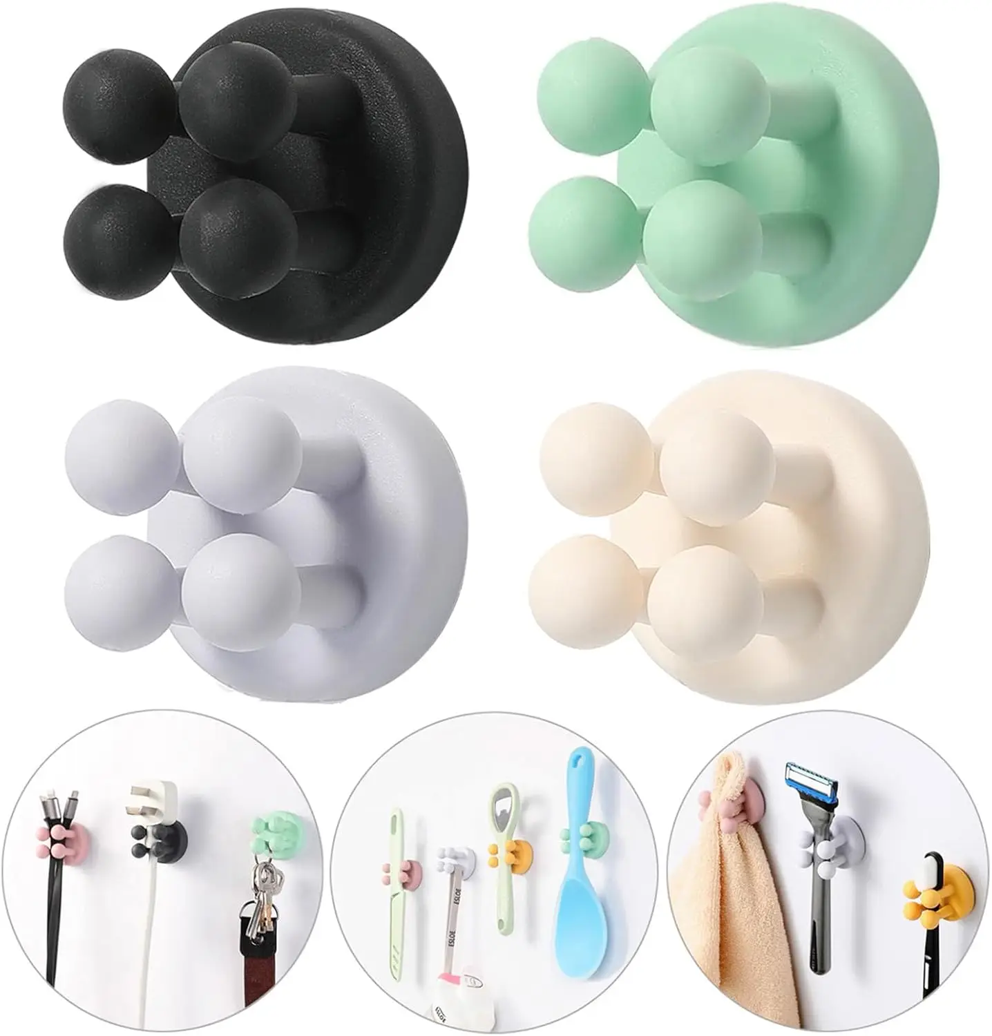 

Good Grips Razor Holder - 4Pcs Self Adhesive Silicone Toothbrush Holders Wall Mounted to Mirror for Shower Hanging Towel, Functi