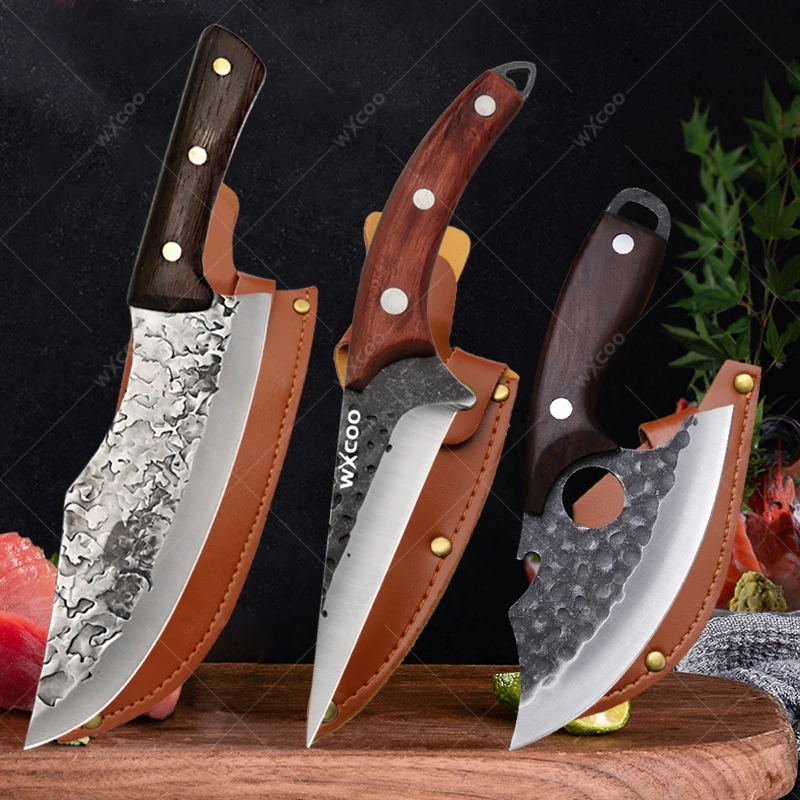 

Forged Meat Cleaver Kitchen Butcher Knife Bone Chopping Chef Knife Wood Handle Meat Fruit Vegetables Fish Slicing Cooking Knife