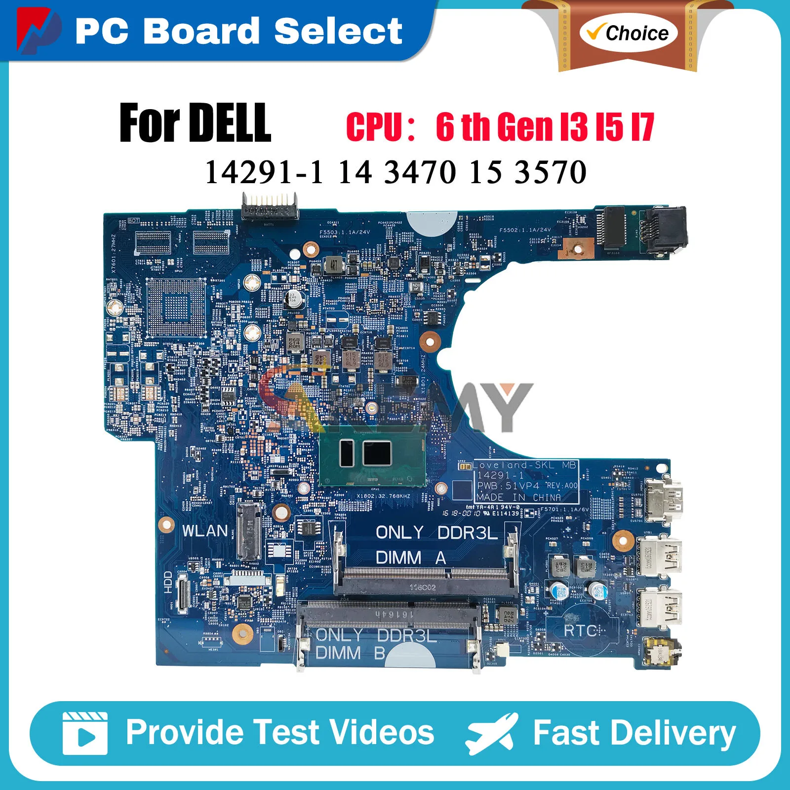 Laptop Motherboard For DELL Latitude 3470 3570 14291-1 with I3 I5 I7 CN-0P5M6K 0YKP8M 0VWFGF XHXH4 Tested OK