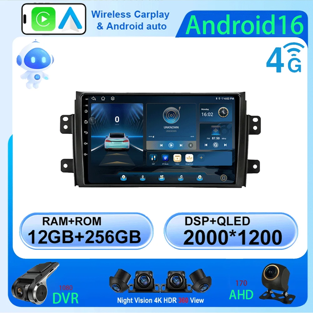 

Android16 Car Radio for Suzuki SX4 2006-2013 Fiat Sedici 2005-2014 Multimedia Video Player Navigation 2din Carplay Stereo Audio