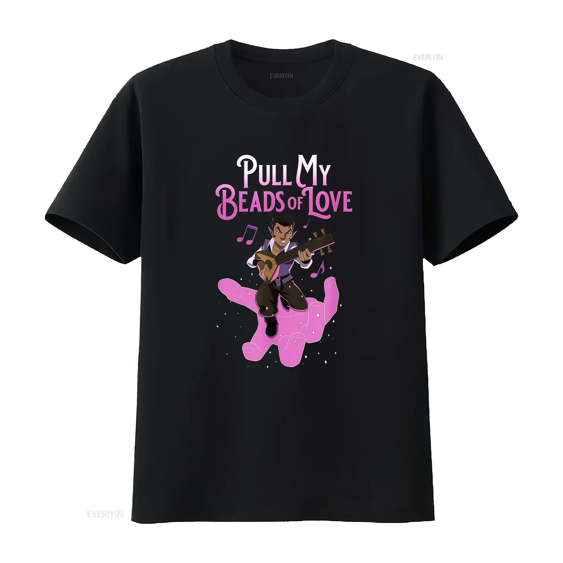 Men's The Legend of Vox Machina Pull My Beads Love T Shirt 100 Cotton Black Band Merch with Music Guitar Lyra d20 Dice Art