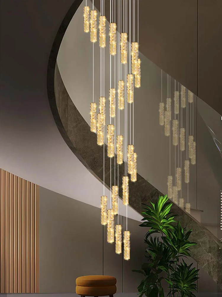 

Crystal Staircase Chandelier Duplex Apartment Led Chandelier Attic Chandelier Living Room Pendent Lamp Long Line Chandelier