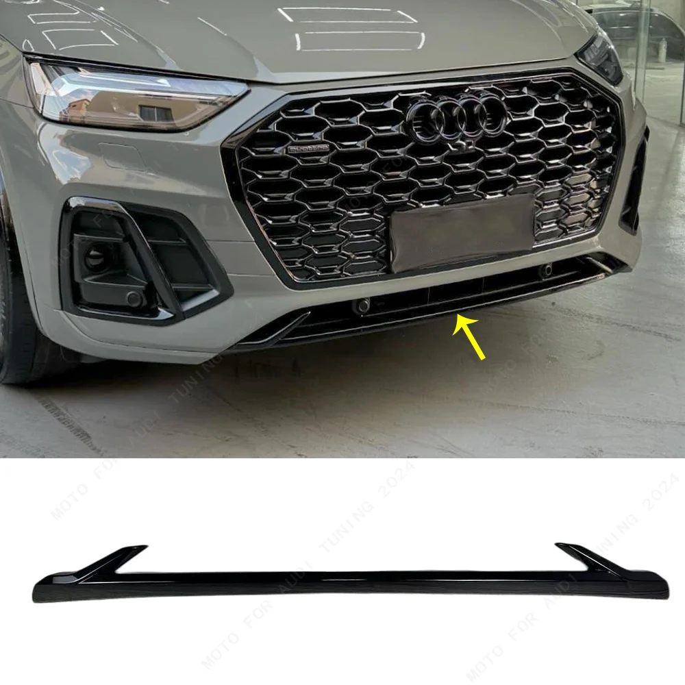 Front Bumper Lower Trim Gloss Black For Audi Q5 SQ5 FY MK2 S-line 2020-2024 Facelift Grille Moulding Strips ABS Body Kit Tuning