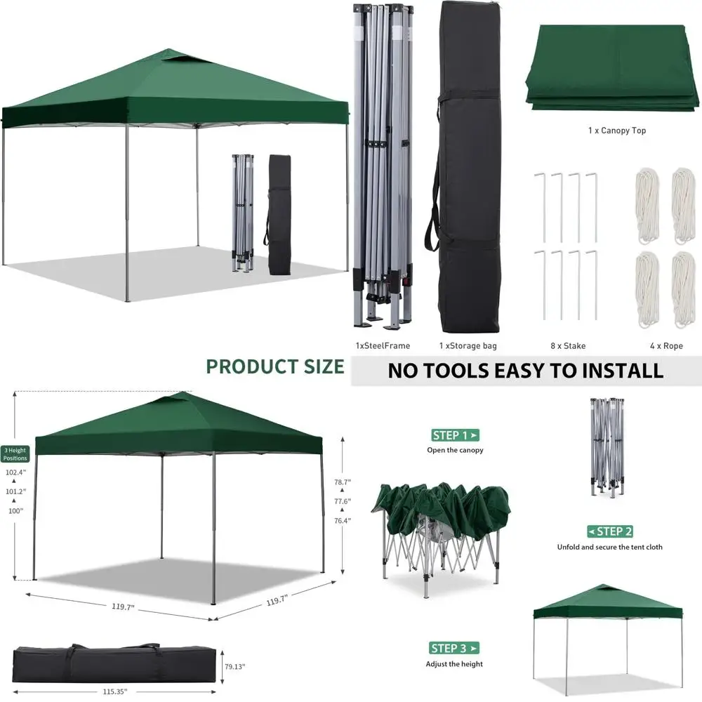 

Portable Outdoor Pop-Up Canopy Tent, 10x10 Feet, Easy Setup Gazebo for Events, Parties, Camping, Green