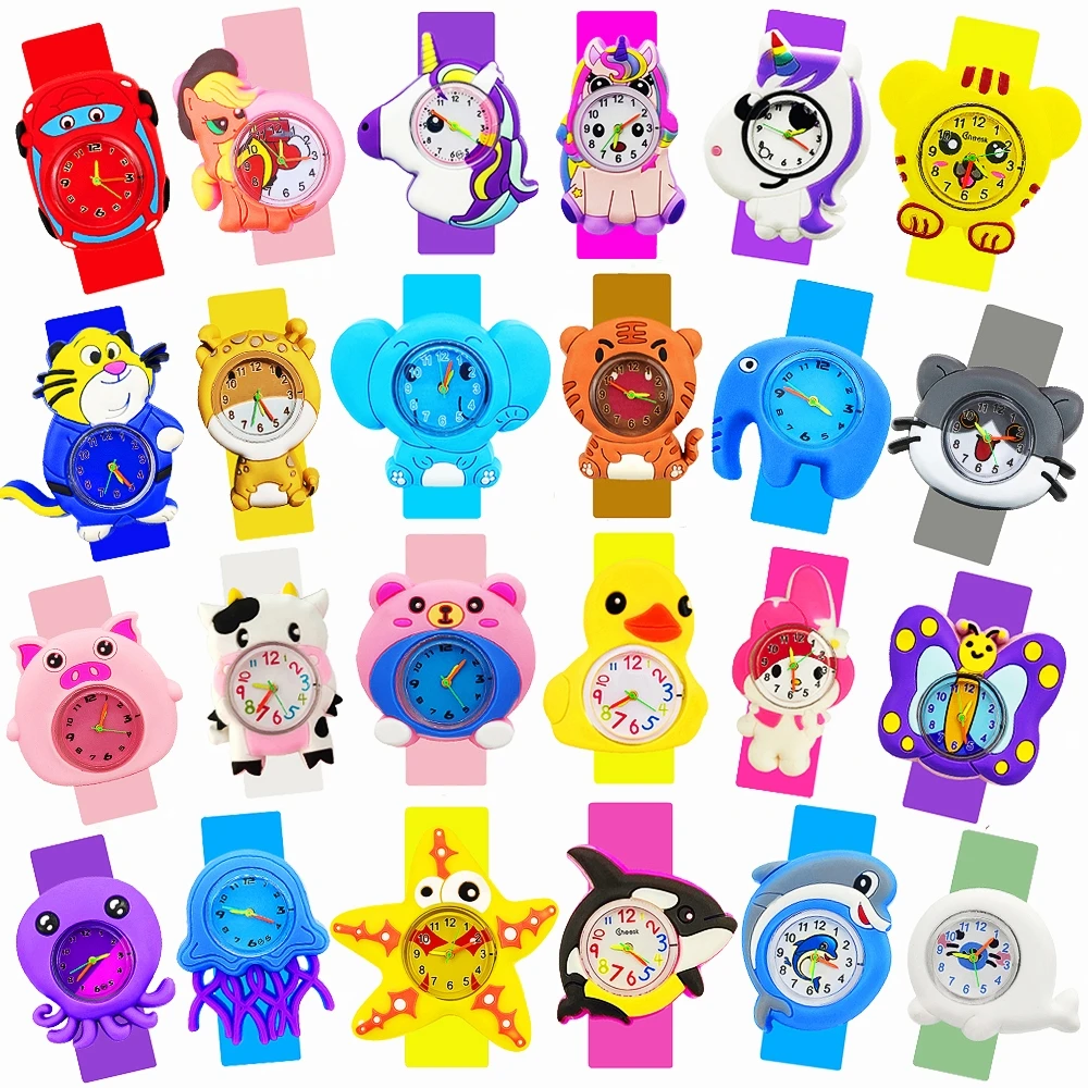 2024 New Cartoon Boys Girls Children Watches Baby Learn Time Toy Slap Bracelet Kids Watches Christmas Gift for Kid Aged 2-14