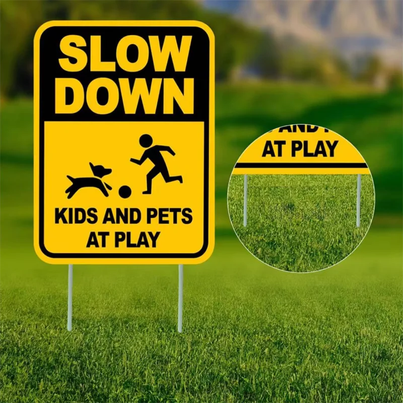 2Pcs Slow Down Warning Sign Kids And Pets at Play Caution Sign for Lawn Yard With Ground Stake Easy Install Slow Down Sign