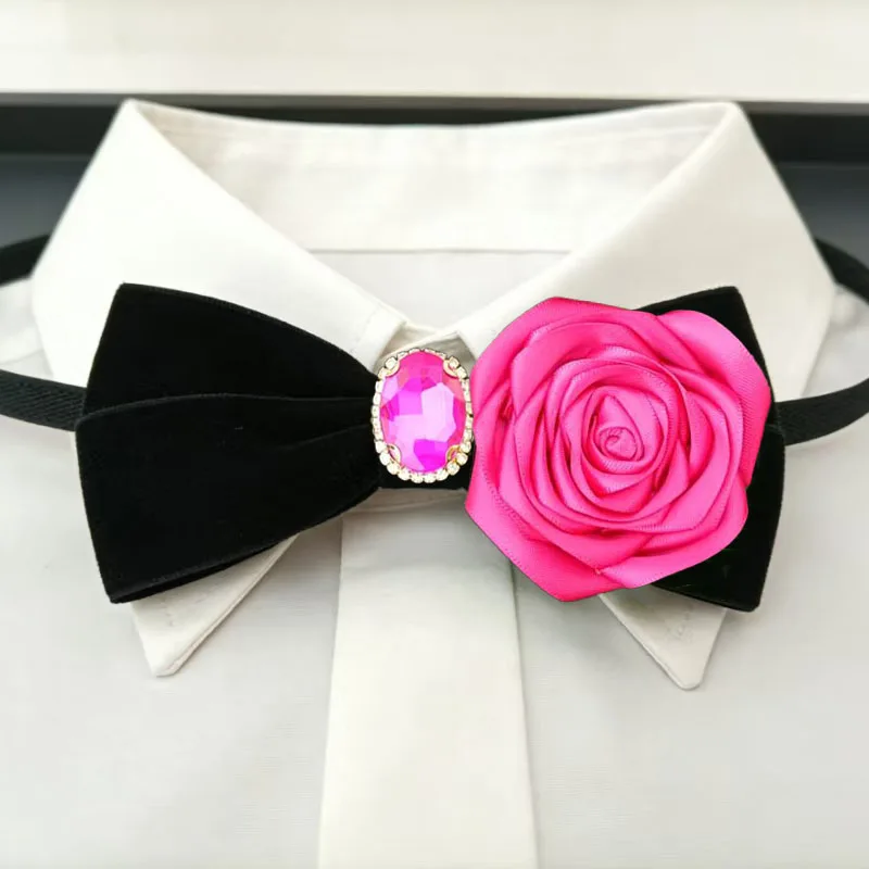 

Original DIY Retro Velvet Rose Bow Business Banquet Stage Performance Host Shirt Collar Accessories High End Jewelry Gifts