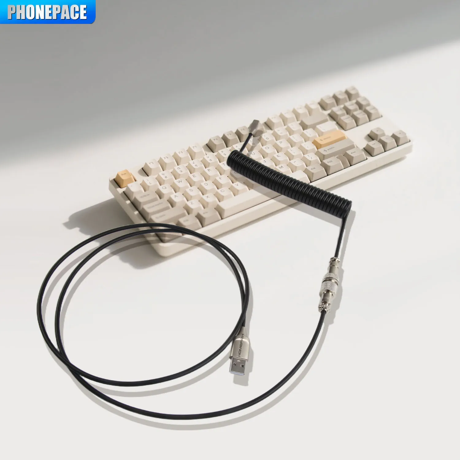 USB Type C Coiled Cable for Mechanical Keyboard, 3M Max Aviator Aviation Connector Cord for Desktop Computer image 6